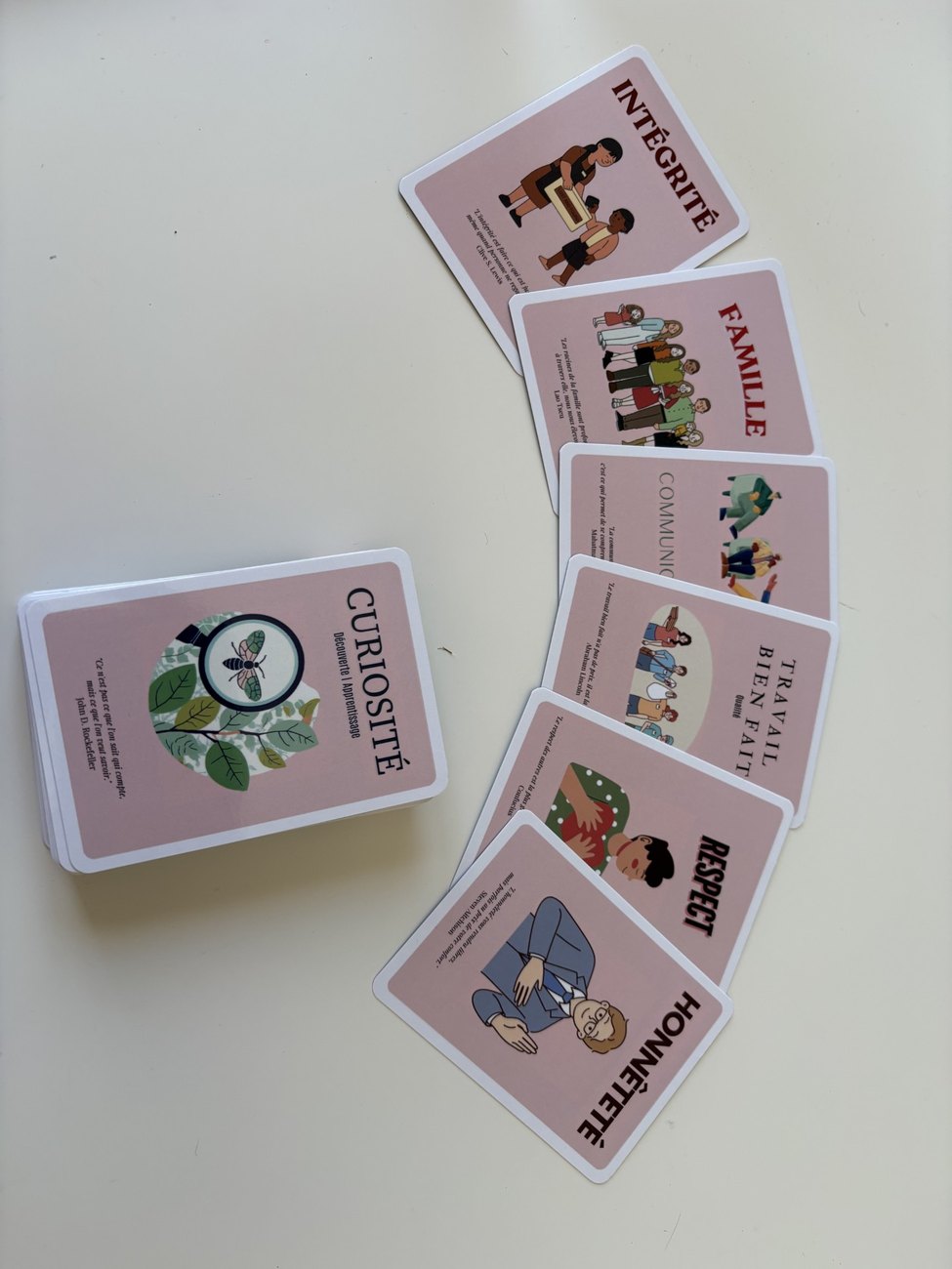 Cartes Valeurs Alteis : Curiosité, Intégrité, Famille, Honnêteté